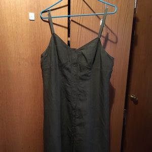 Olive green front button linen blend sundress 16